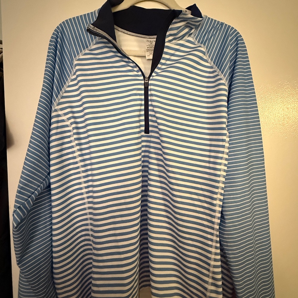 NWT J. Crew Active Light Blue and White Pullover